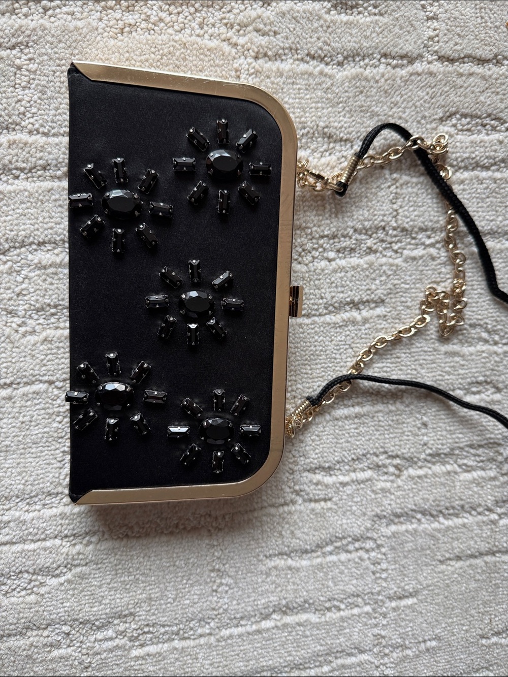 Kate Landry Black Jeweled Chain-Handle Evening Clutch